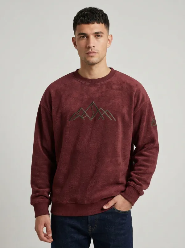 Men's Charcoal Grey Outdoor Mountain Graphic Fleece Sweatshirt