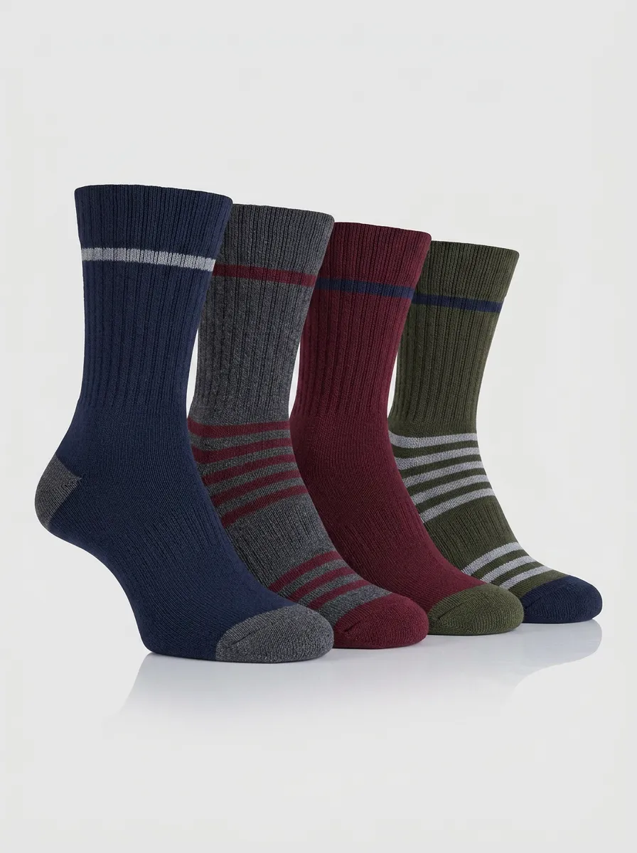 Refined Striped Men's Four-Pair Long Socks