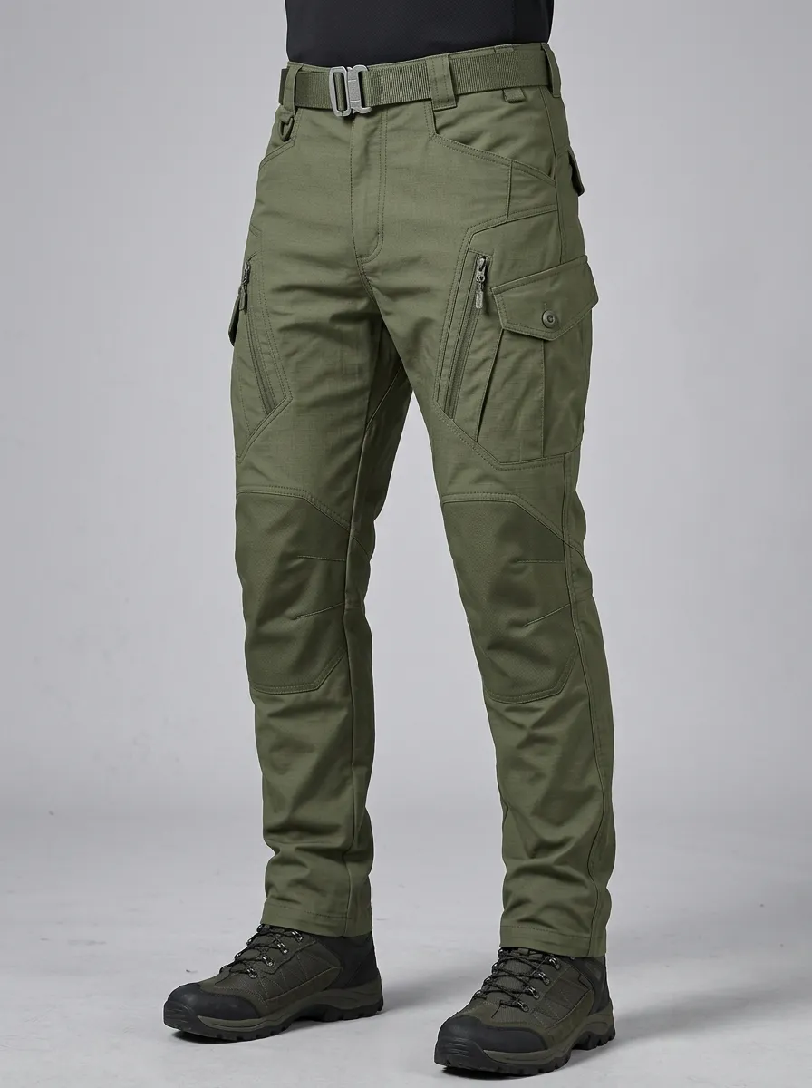 Men's Outdoor Tactical D-Ring Zip-Utility-Pocket Cargo-Pocket Reinforced-Knee Knee-Panel Cargo Pants