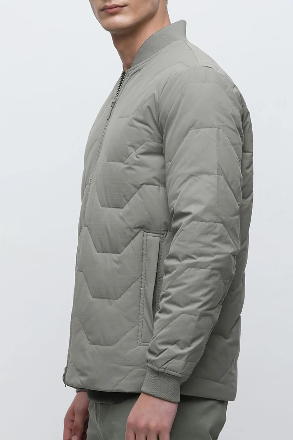 Black Quilted Redown Bomber Jacket