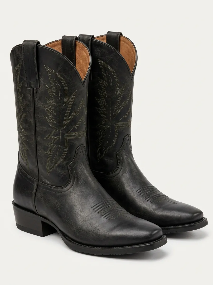 Men's Leaf Stitch Pattern Western Cowboy Boots