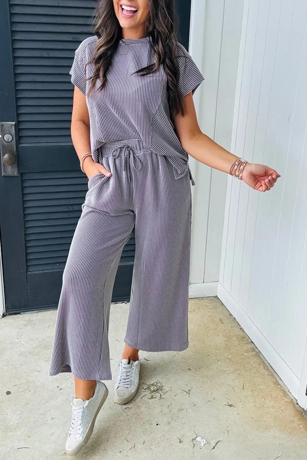 Solid Knit Relaxed Shorts Lounge Set Ease