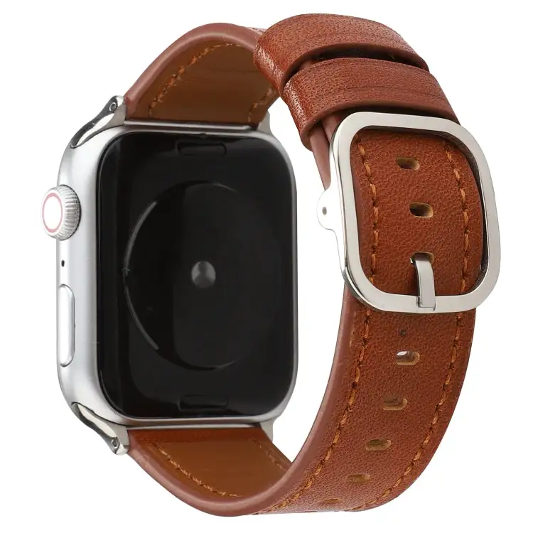 Buckle Genuine Leather Strap Watch Band for Watch Series 7 45 mm / 6 & SE & 5 & 4 44 mm / 3 & 2 & 1 42 mm - Brown
