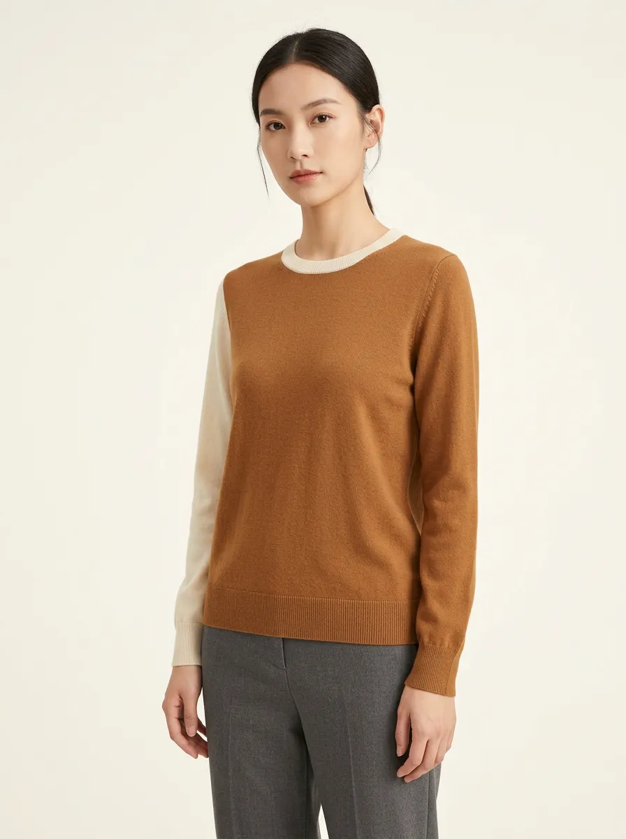 Women's Minimalist Two-Tone Colorblock Crewneck Sweater