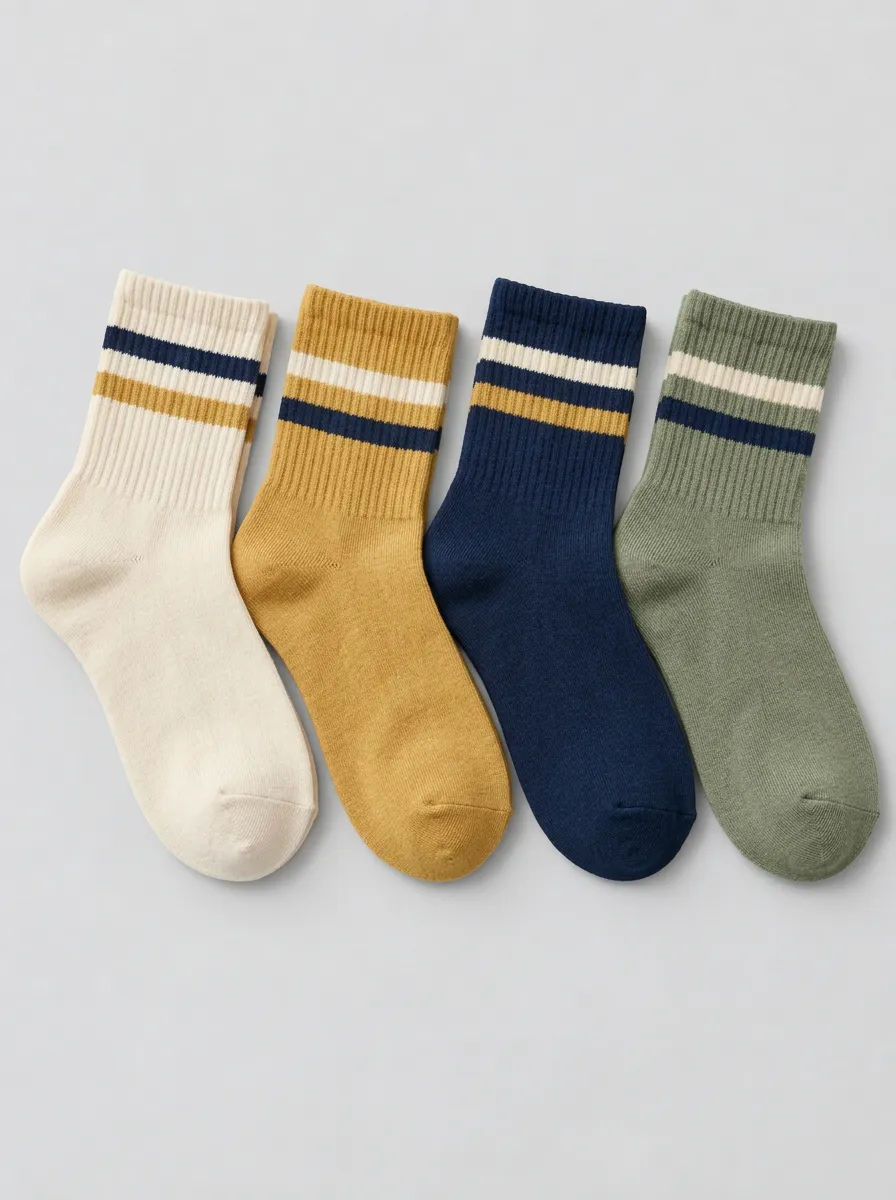 Women's Vintage Style Striped Pattern Printed Socks 4-Pack