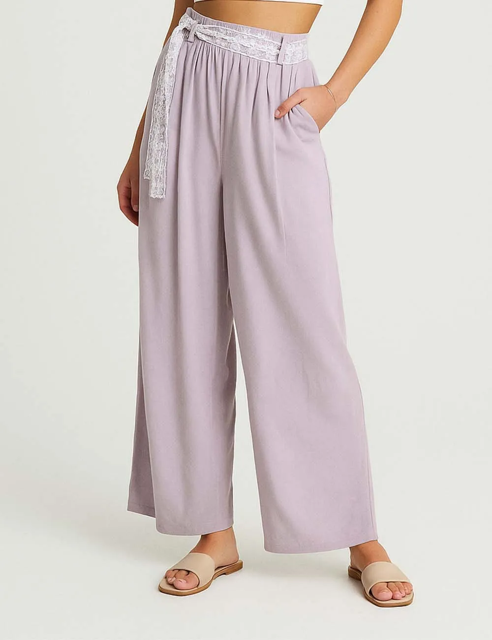 Lace Belt Wide Pants