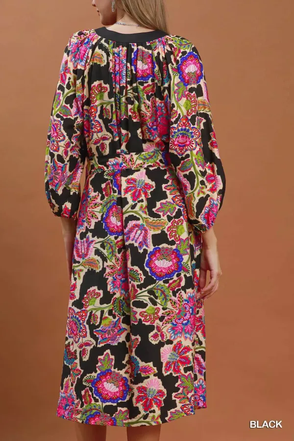Abstract Print Belted Midi Dress