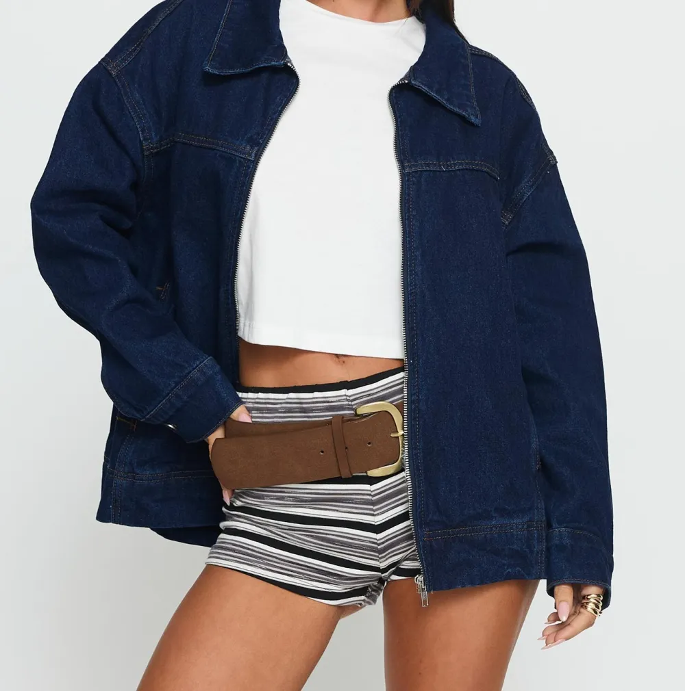 Dark-Wash Denim Oversized Bomber Jacket