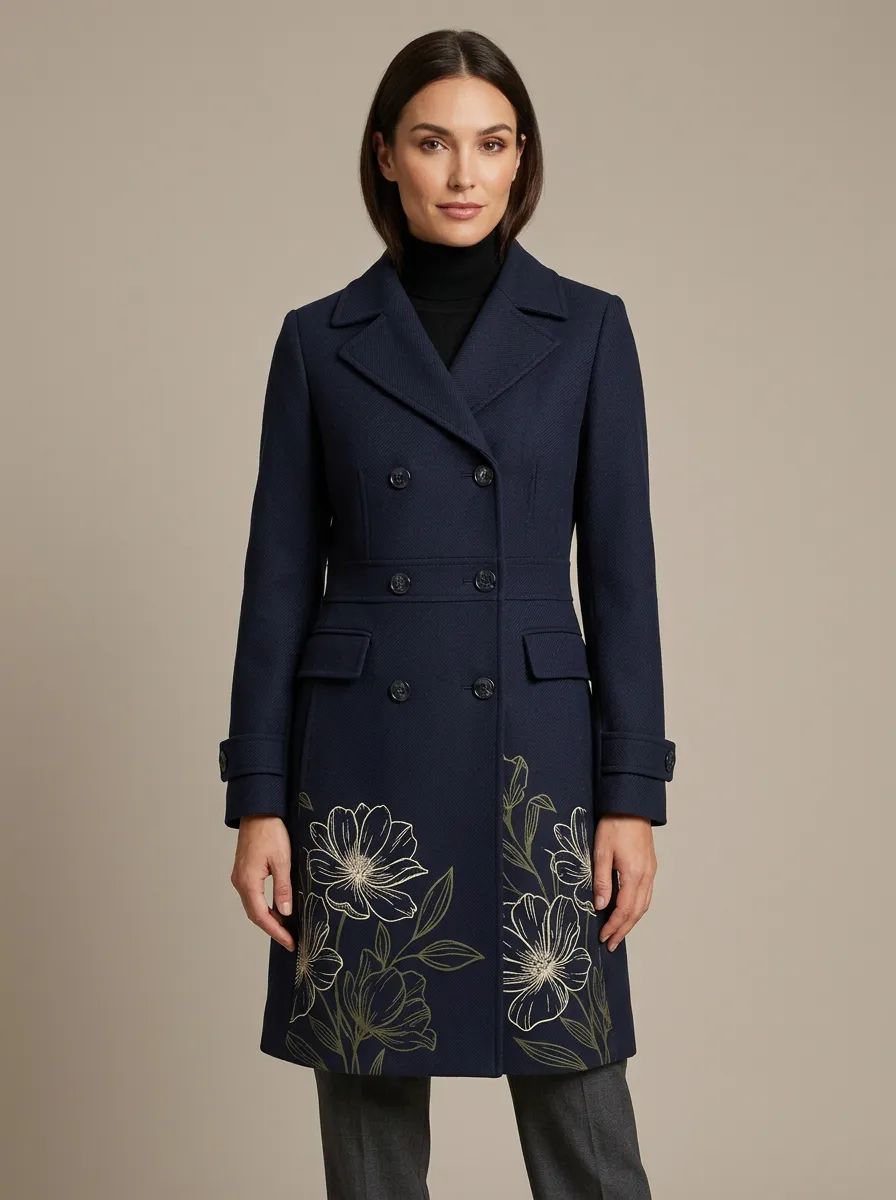 Women's Floral Botanical Printed Double-Breasted Coat