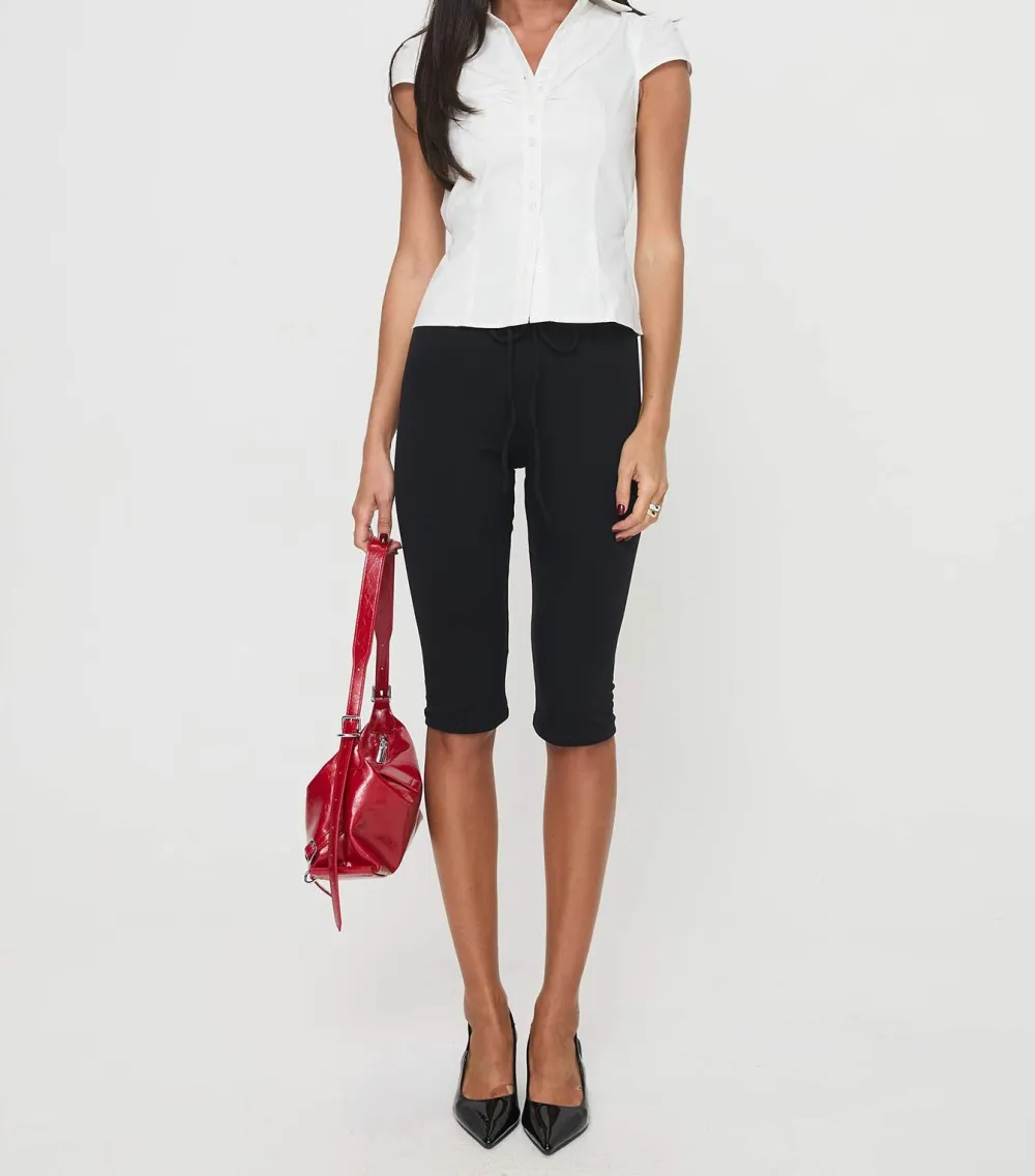 White Tie-Back Short Sleeve Shirt