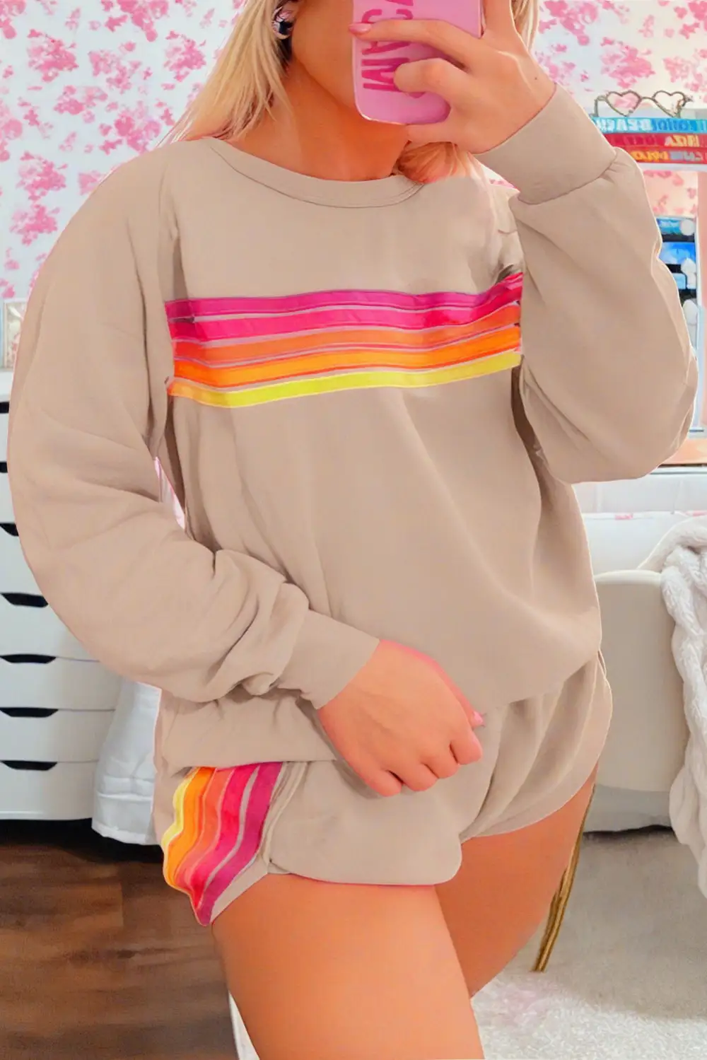 Striped Pullover Relaxed Shorts Lounge Set Mood