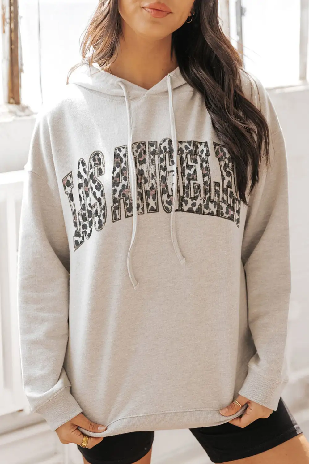 Leopard Letter Graphic Hooded Top