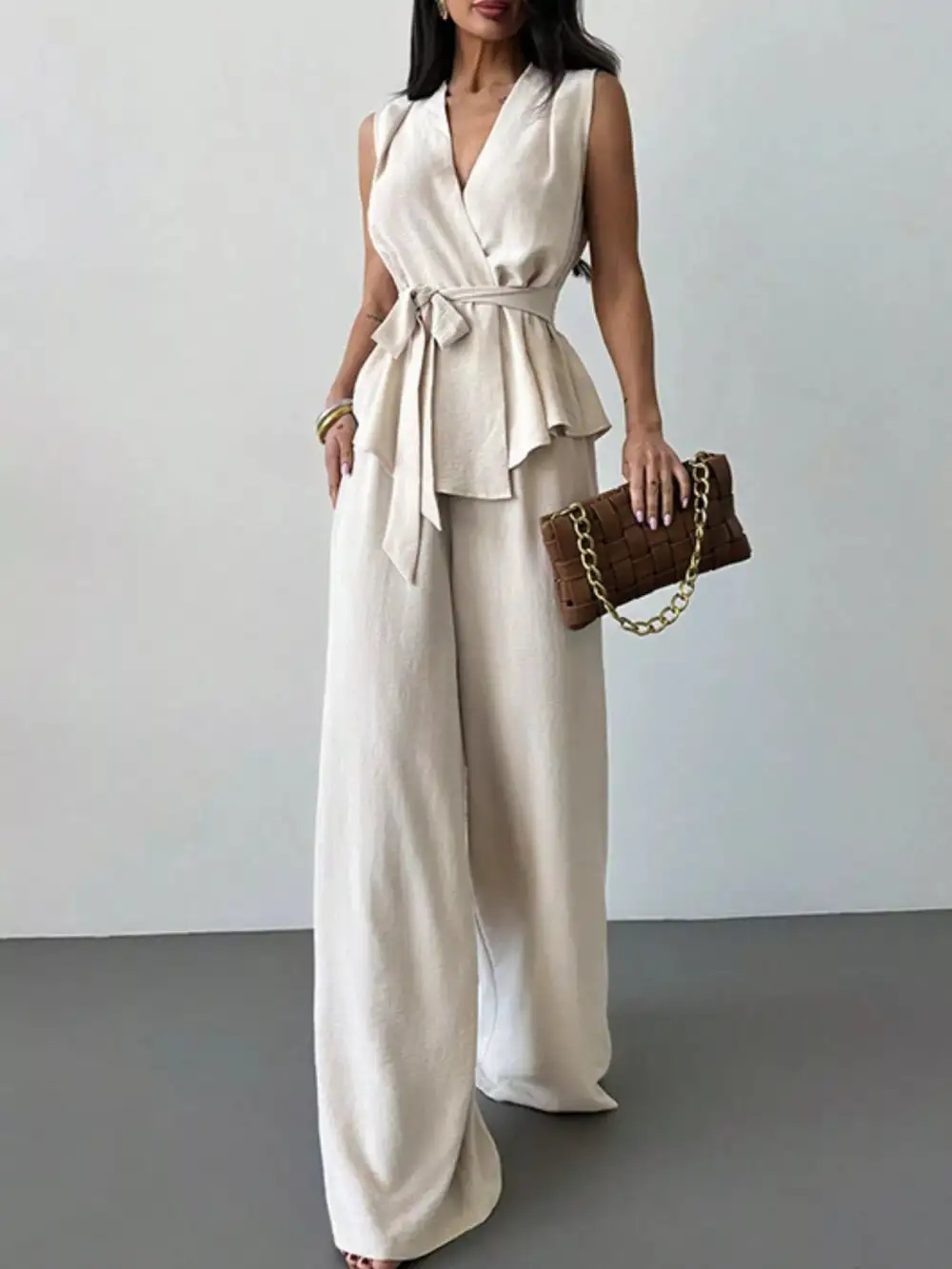 Sleeveless Top and Wide Leg Pants Set