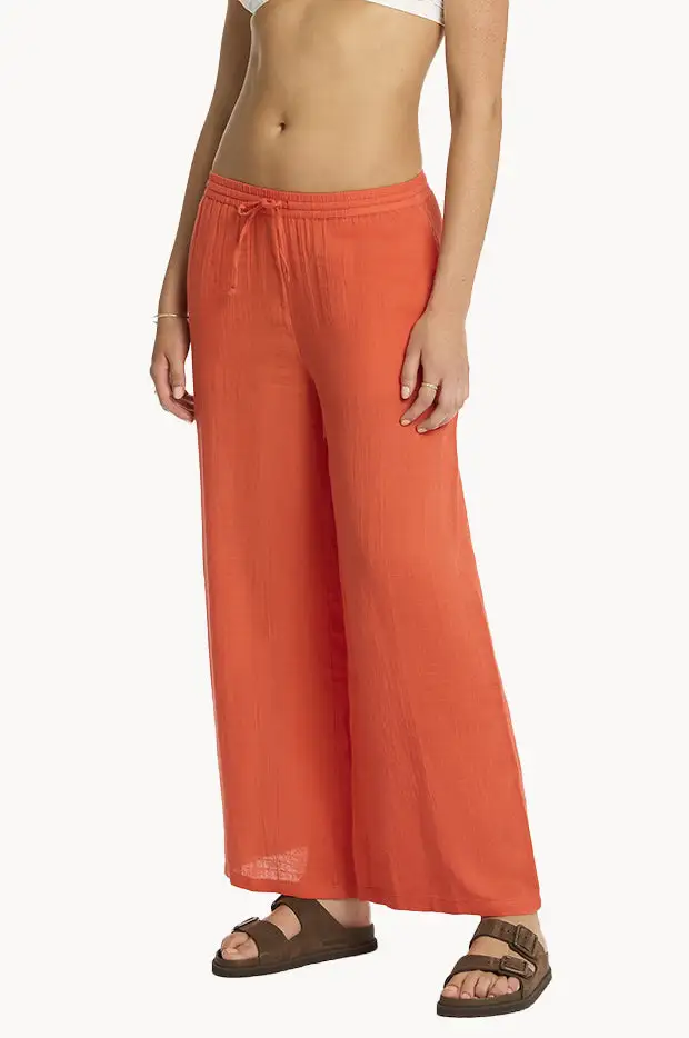 Drawcord Cotton Wide Leg Pants