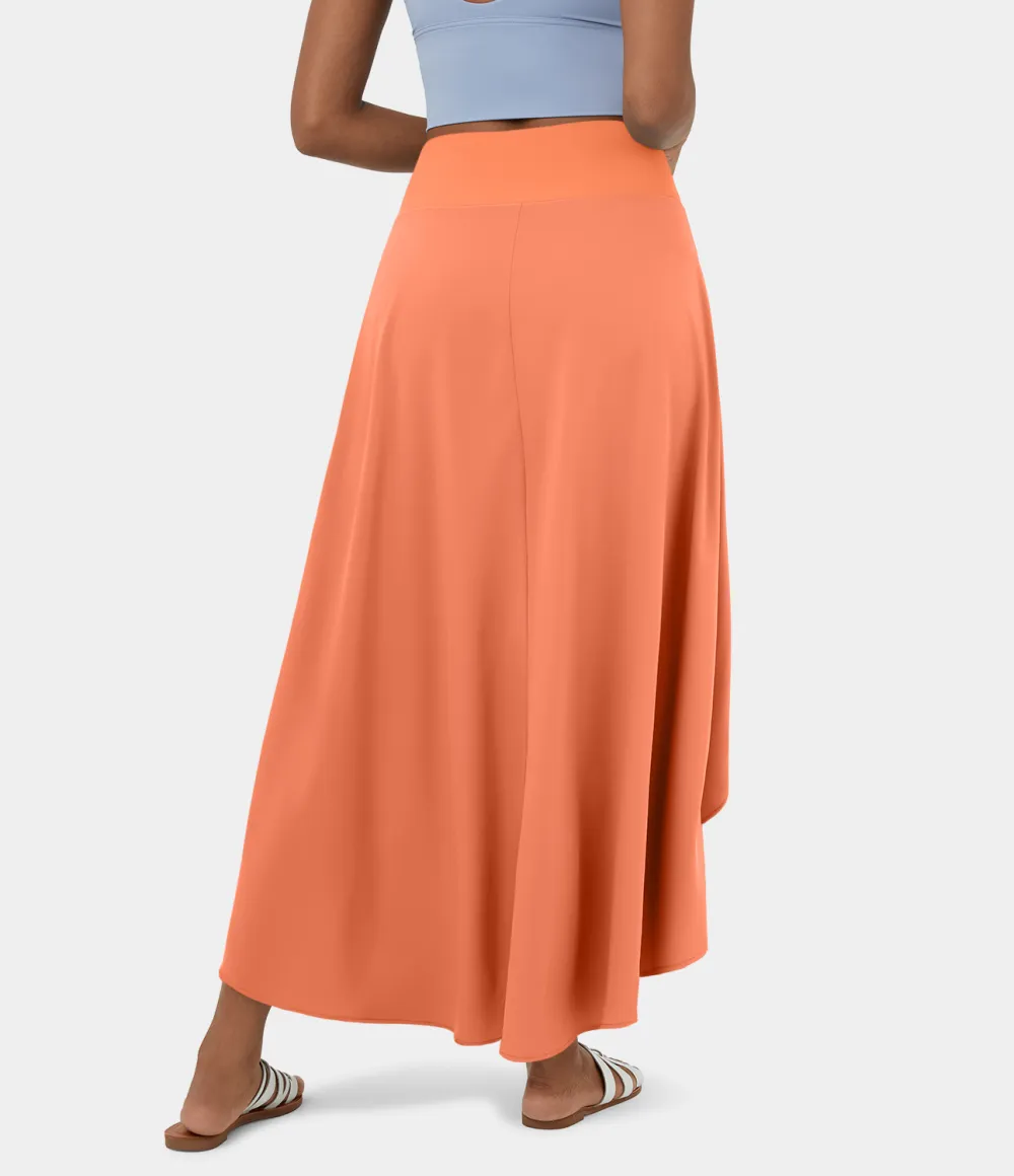 Breezeful High Waisted High Low Ruffle 2-in-1 Flowy Quick Dry Casual Regular Maxi Skirt