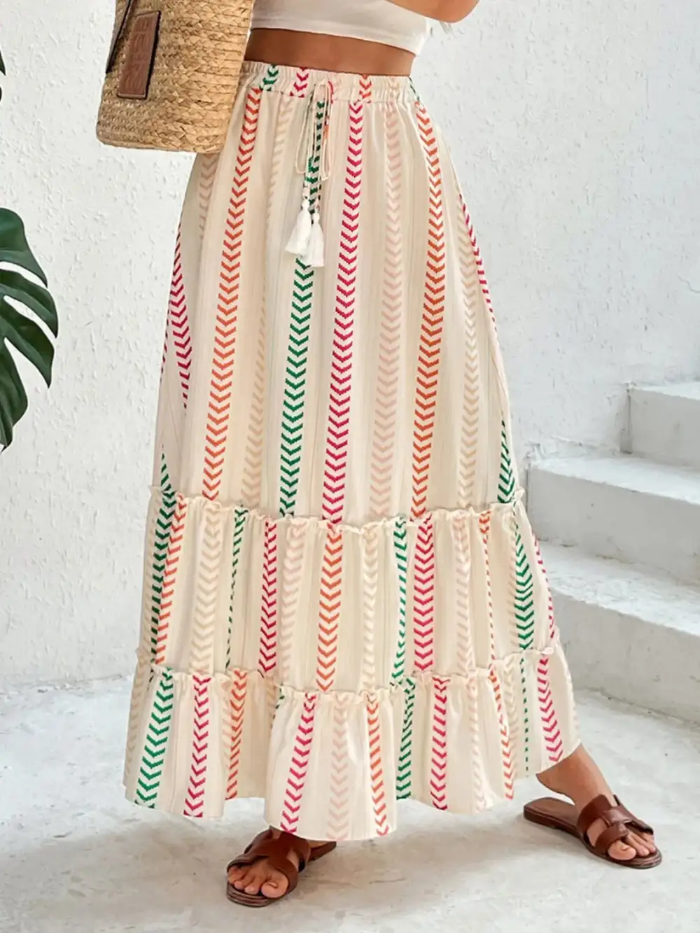 Frill Printed Maxi Skirt