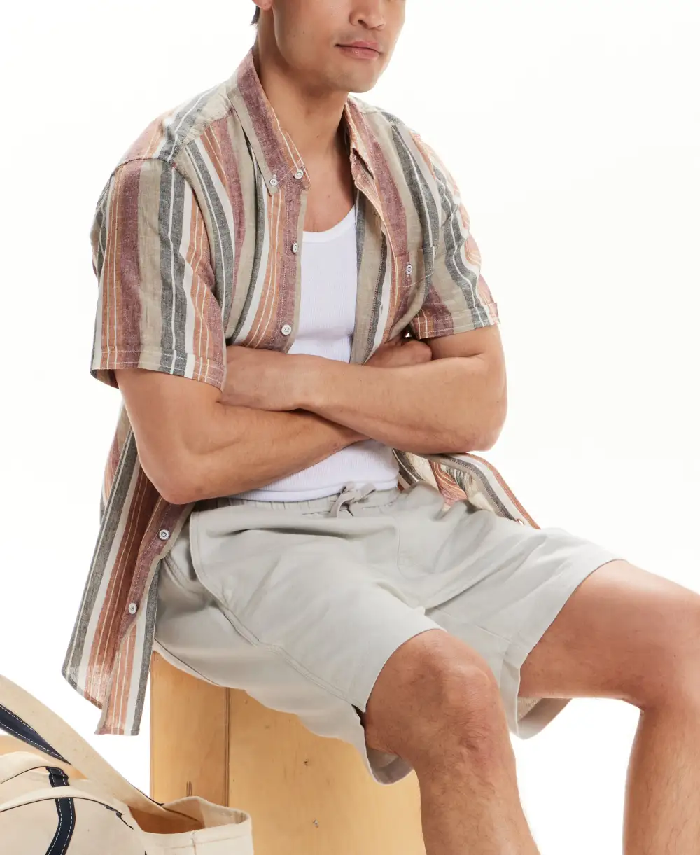 Men's Relaxed Regular Fit Striped Linen Shirt