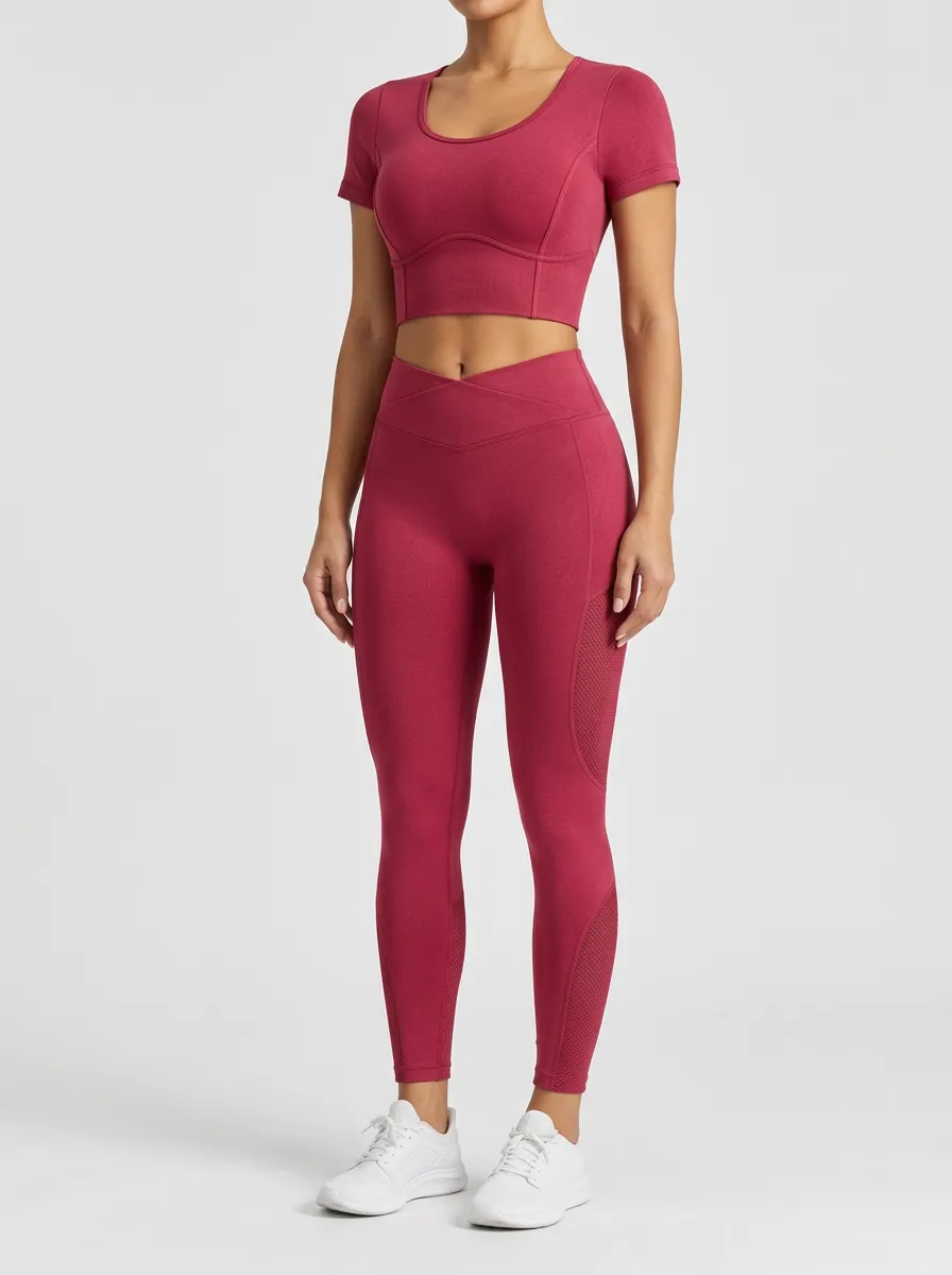 Women's Burgundy Printed Fitness Set