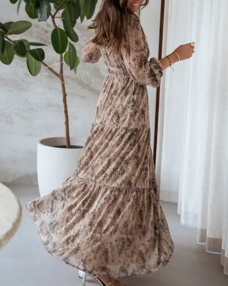 V-Neck Floral Maxi Tie Detail Dress