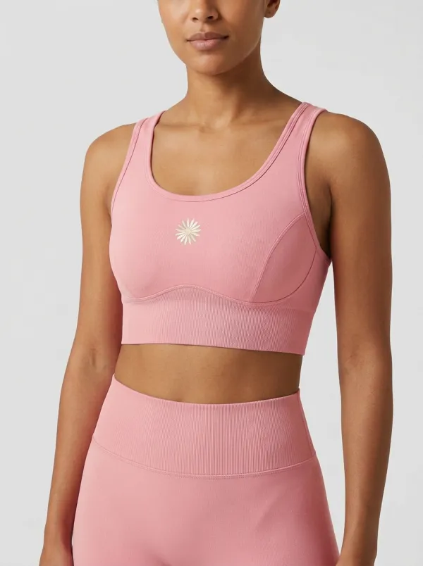 Women's Floral-Embroidered Scoop-Neck Reinforced-Trim Ribbed Sports Bra