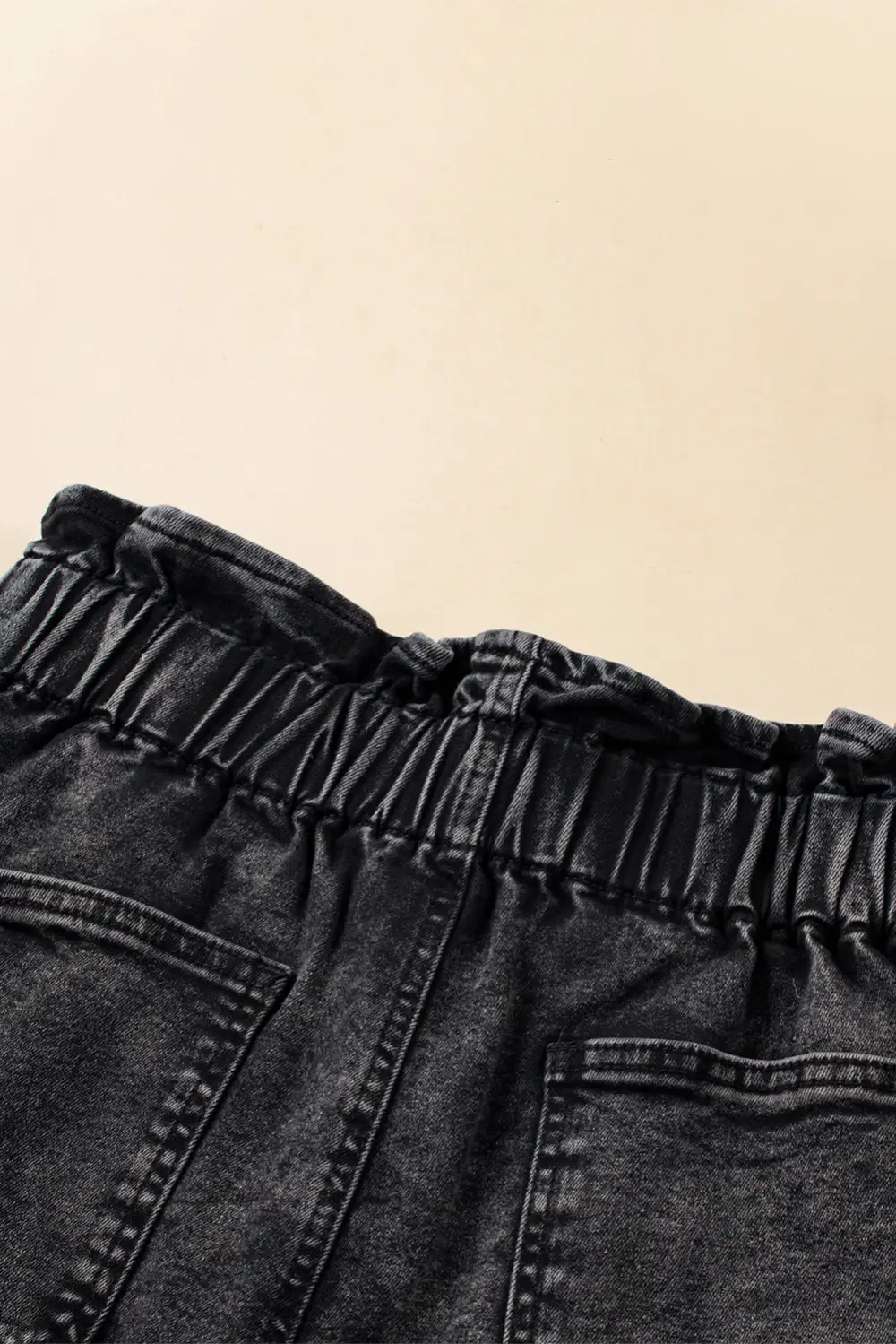 Black Vintage Washed Frilled High Waist