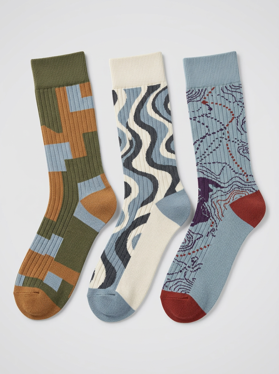 Men's Geometric Wavy Topographic Three-Pack Socks