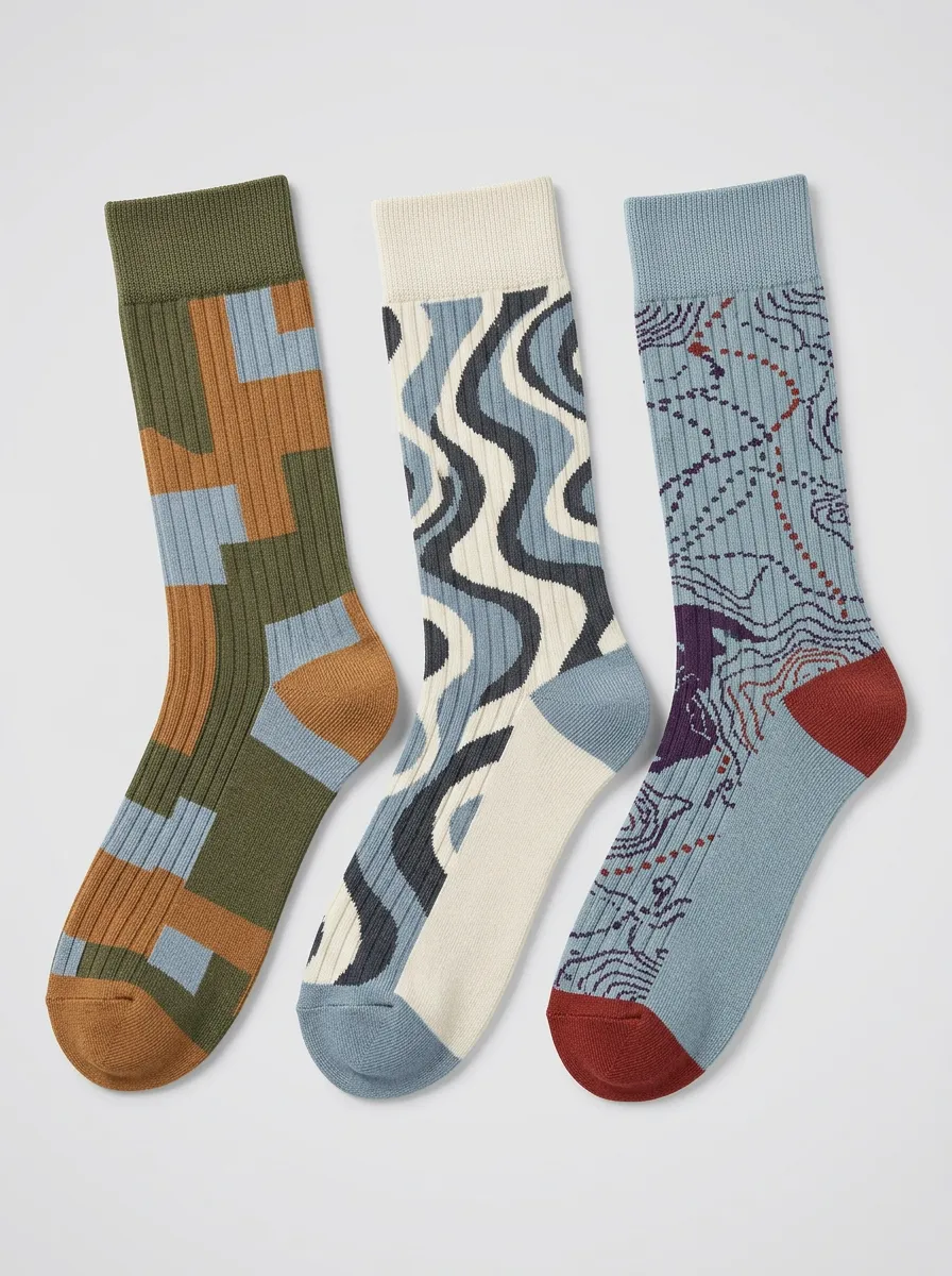 Men's Geometric Wavy Topographic Three-Pack Socks