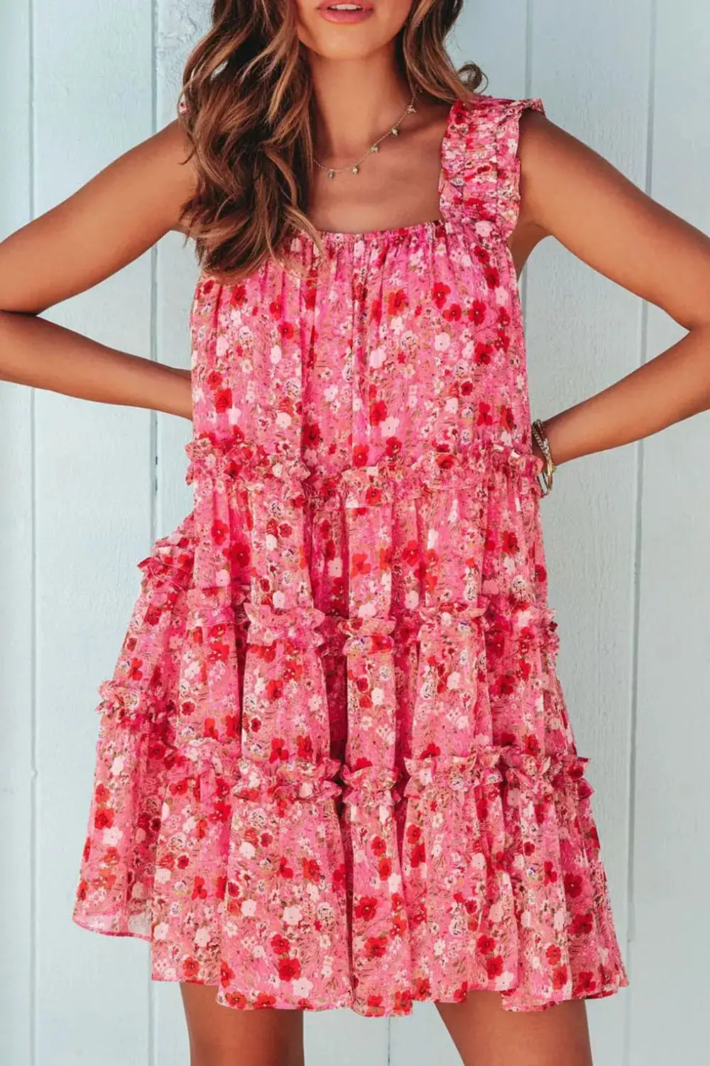 Comfort Fit Floral Printed Ruffle Mini Dress