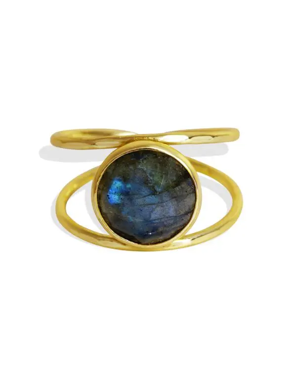 Labradorite Stone Brass Statement Ring