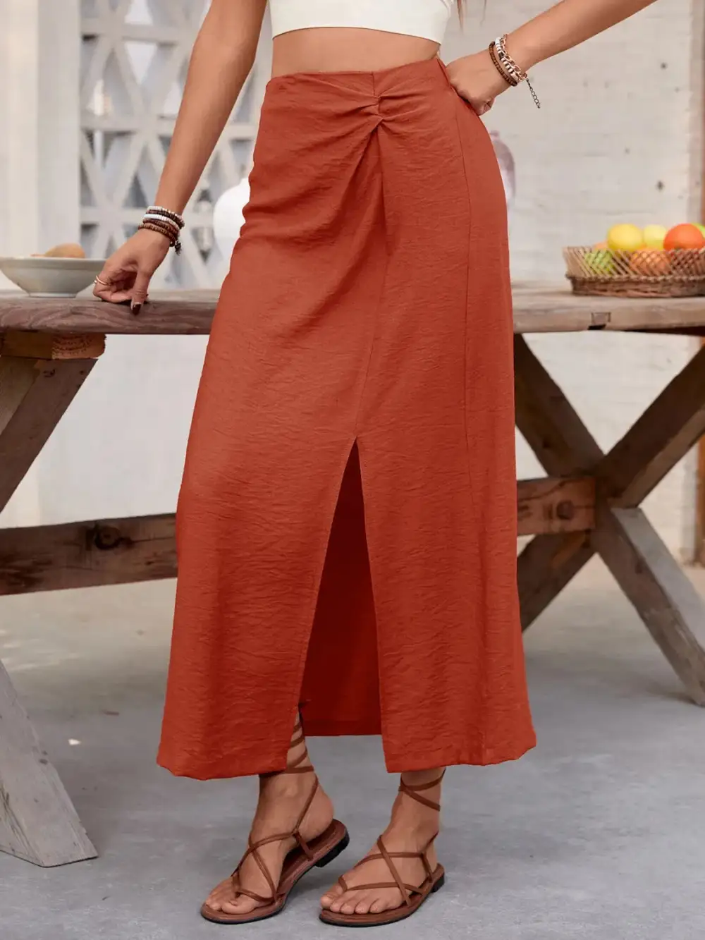 Side Slit Slit Midi Skirt