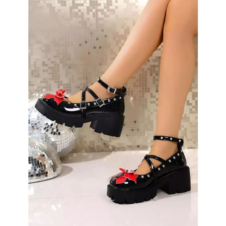 Bow Round Toe Block Heels Pumps