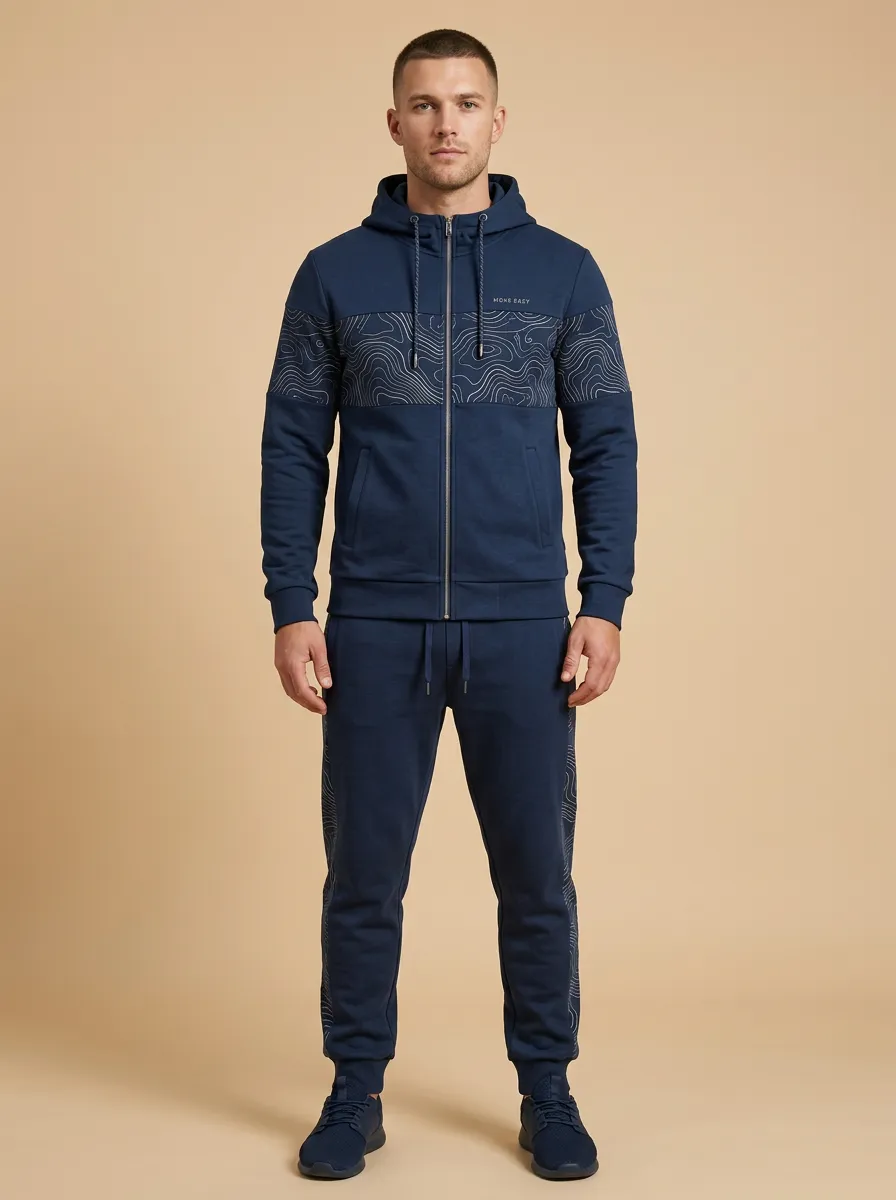 Men's Outdoor Adventure Topographic Pattern Print Jogger Set