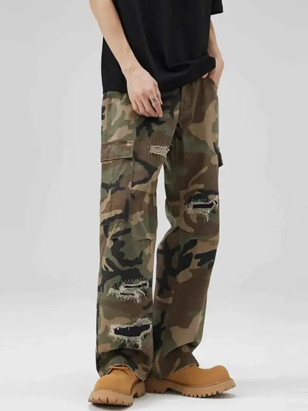 Distressed Camouflage Cargo Pants