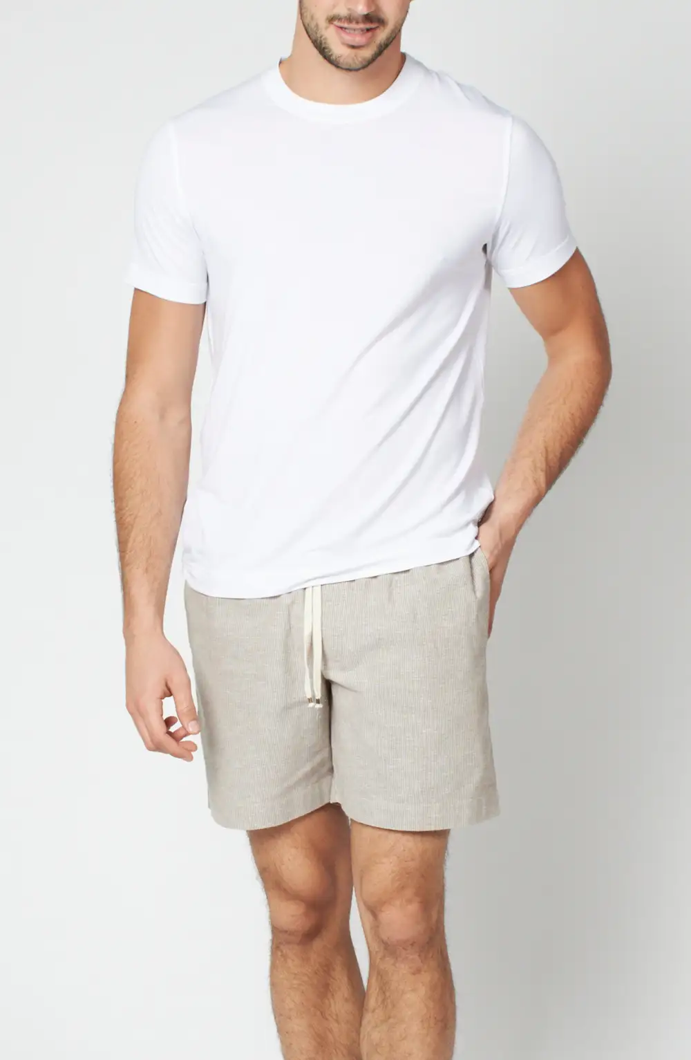 Men's Striped Cotton Linen Patch Pocket Shorts