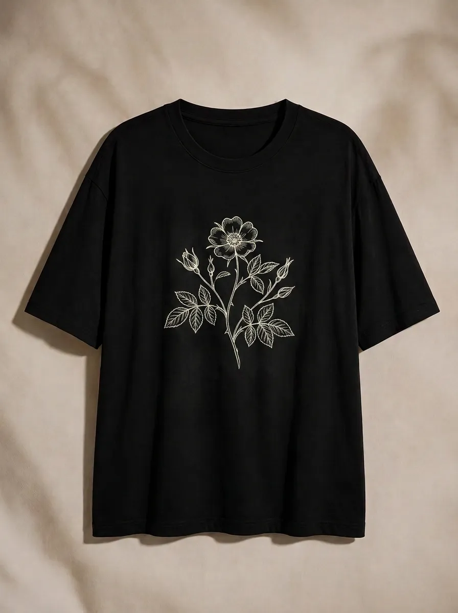 Unisex Botanical Nature Lover Wild Rose Printed T-shirt