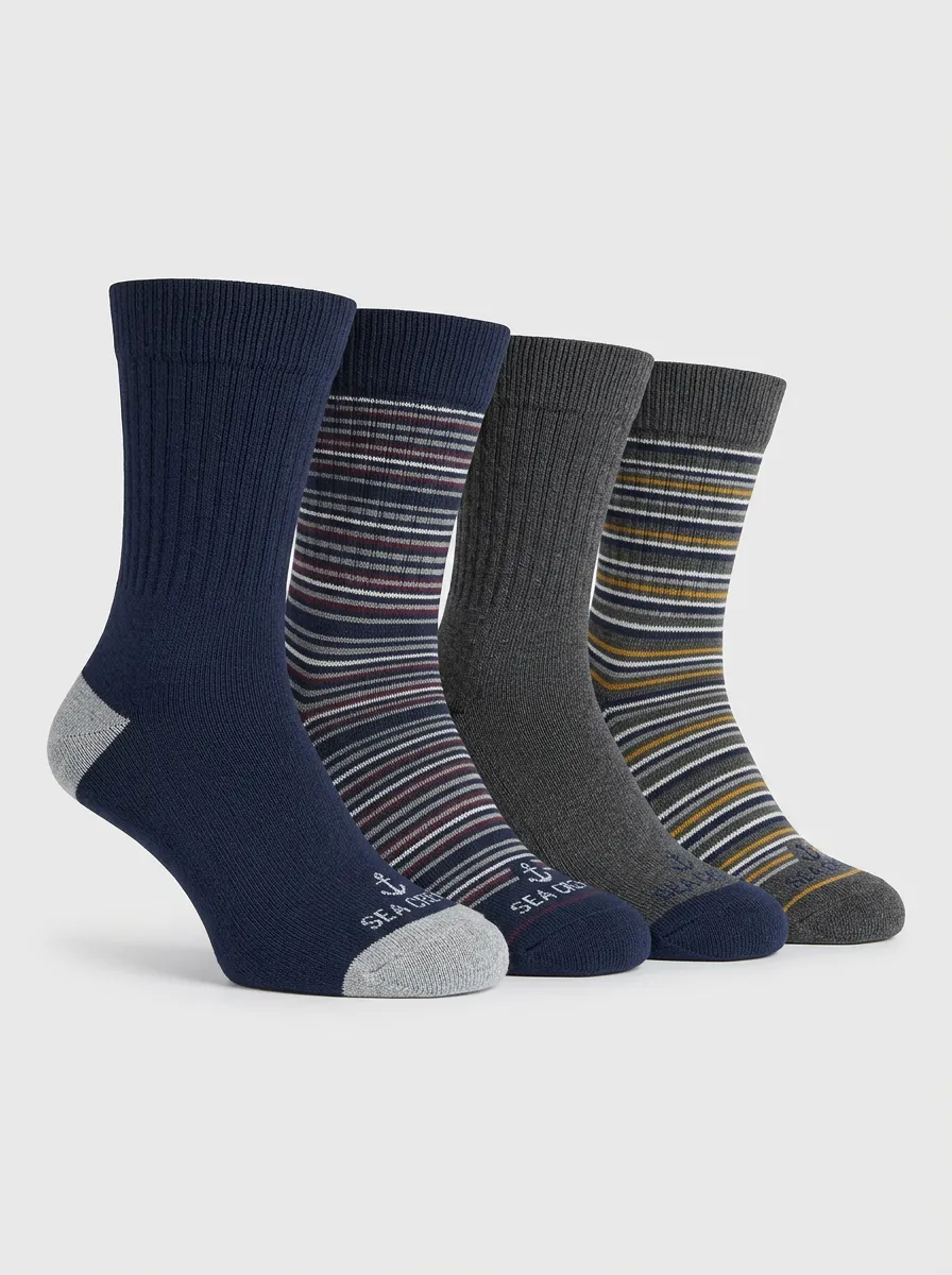 Versatile Striped Printed Casual Look Men's Four Pair Socks