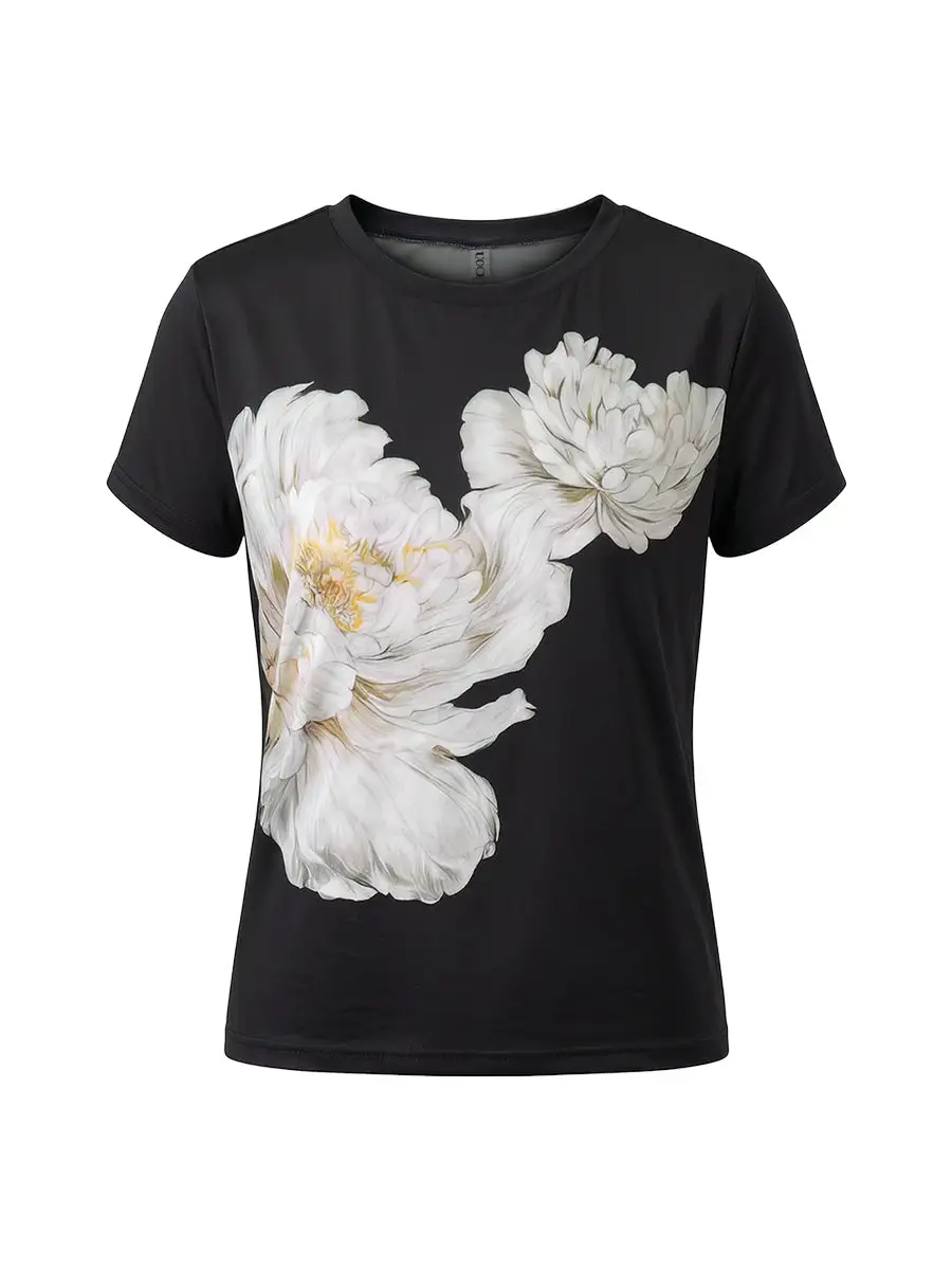 Short Sleeve Contrast Floral Print Round Neck T-Shirt