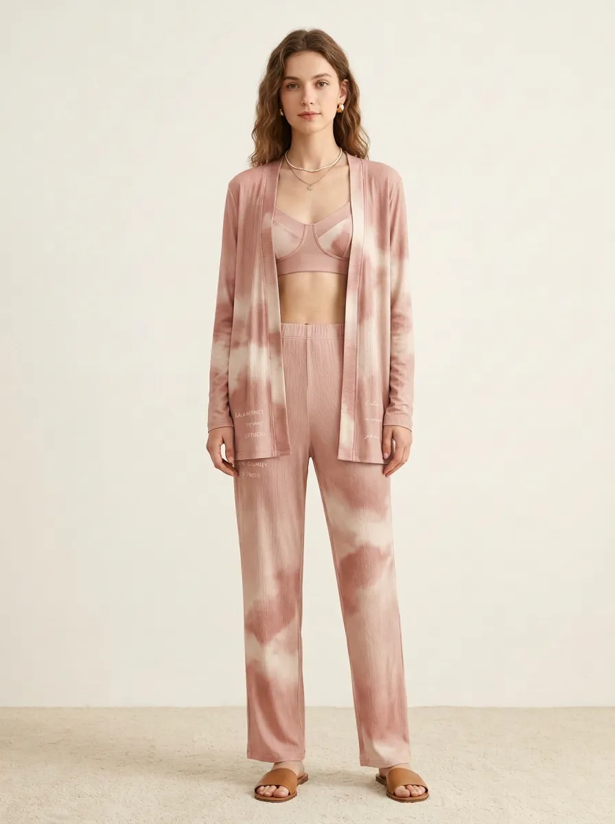Open Front Tie Dye Cardigan Lounge Set
