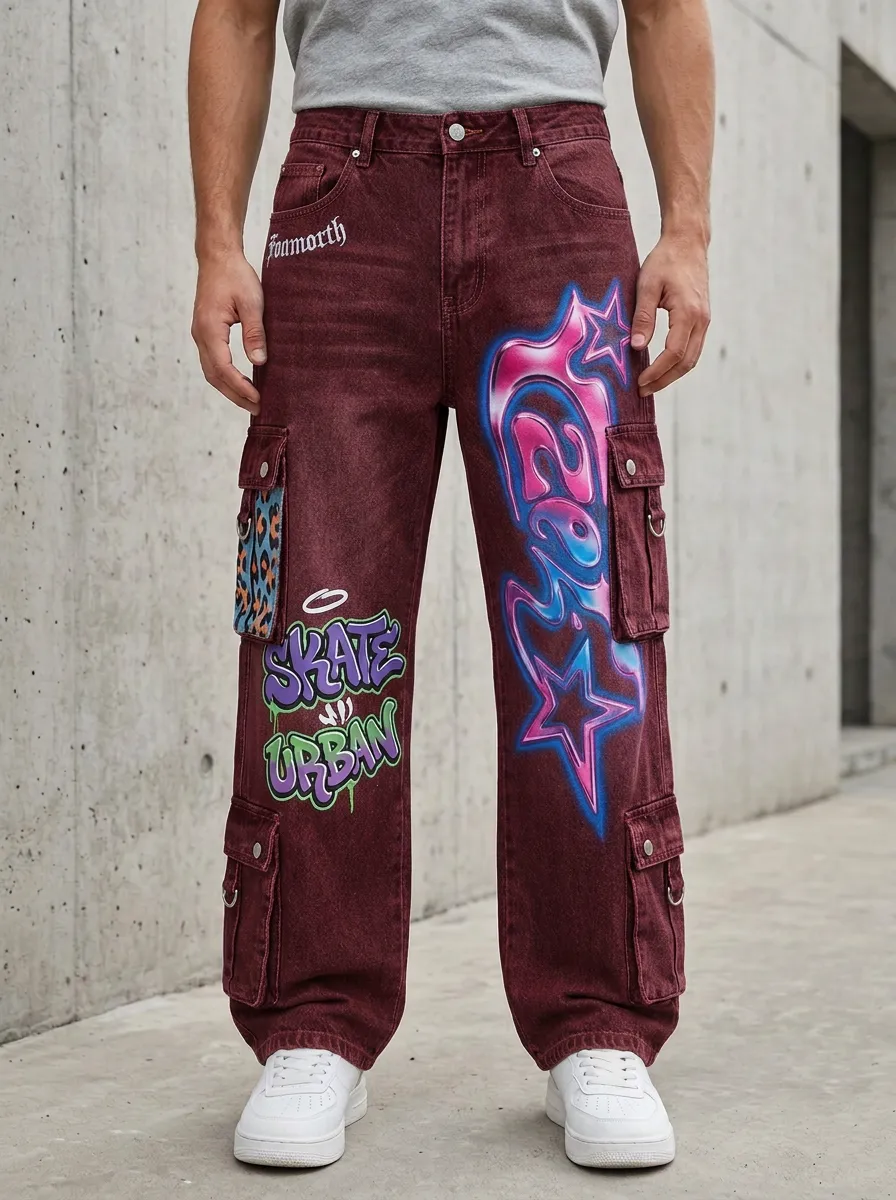 Men's Graffiti Star Graphic Cargo Jeans