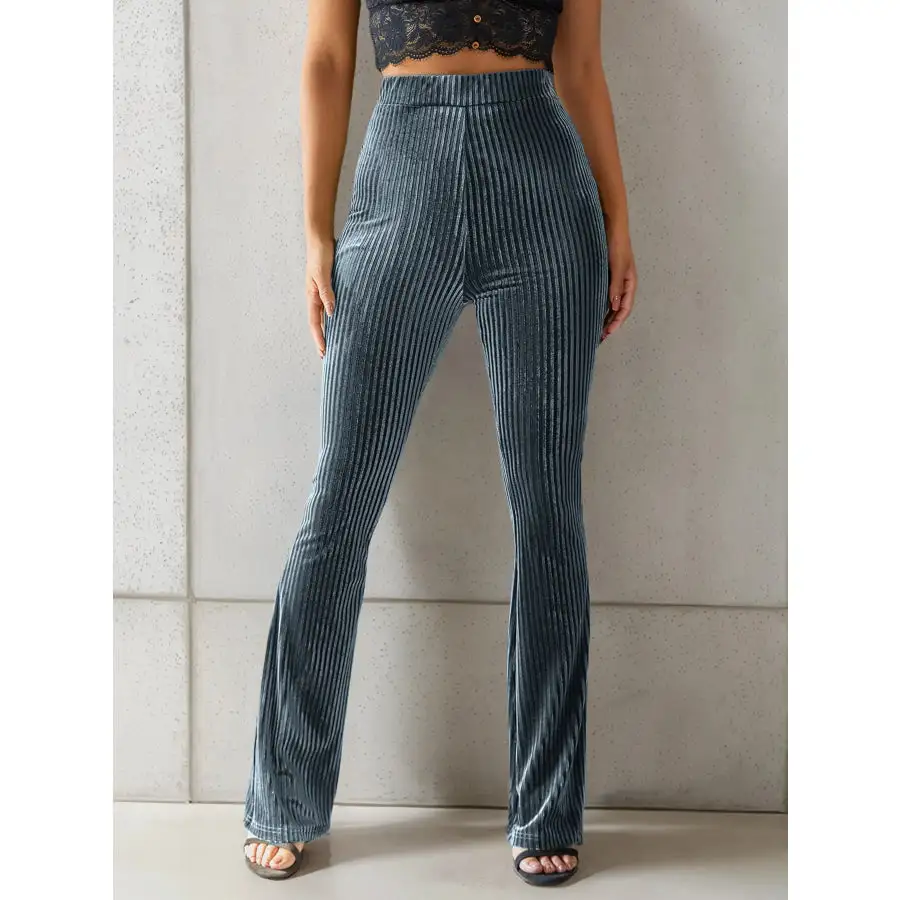 High Waisted Ribbed Velvet Flare Pants