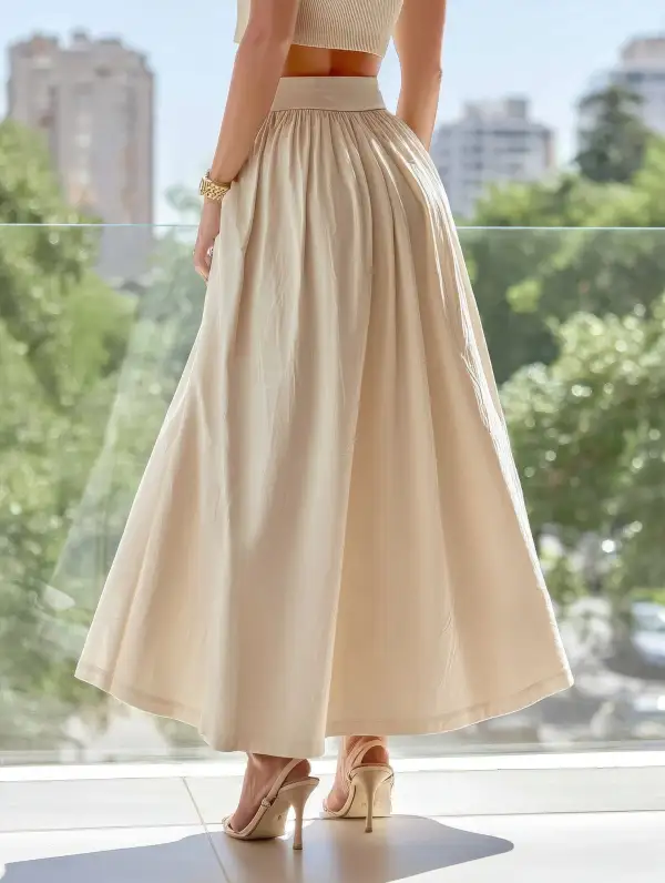 Cotton Linen Midi Skirt