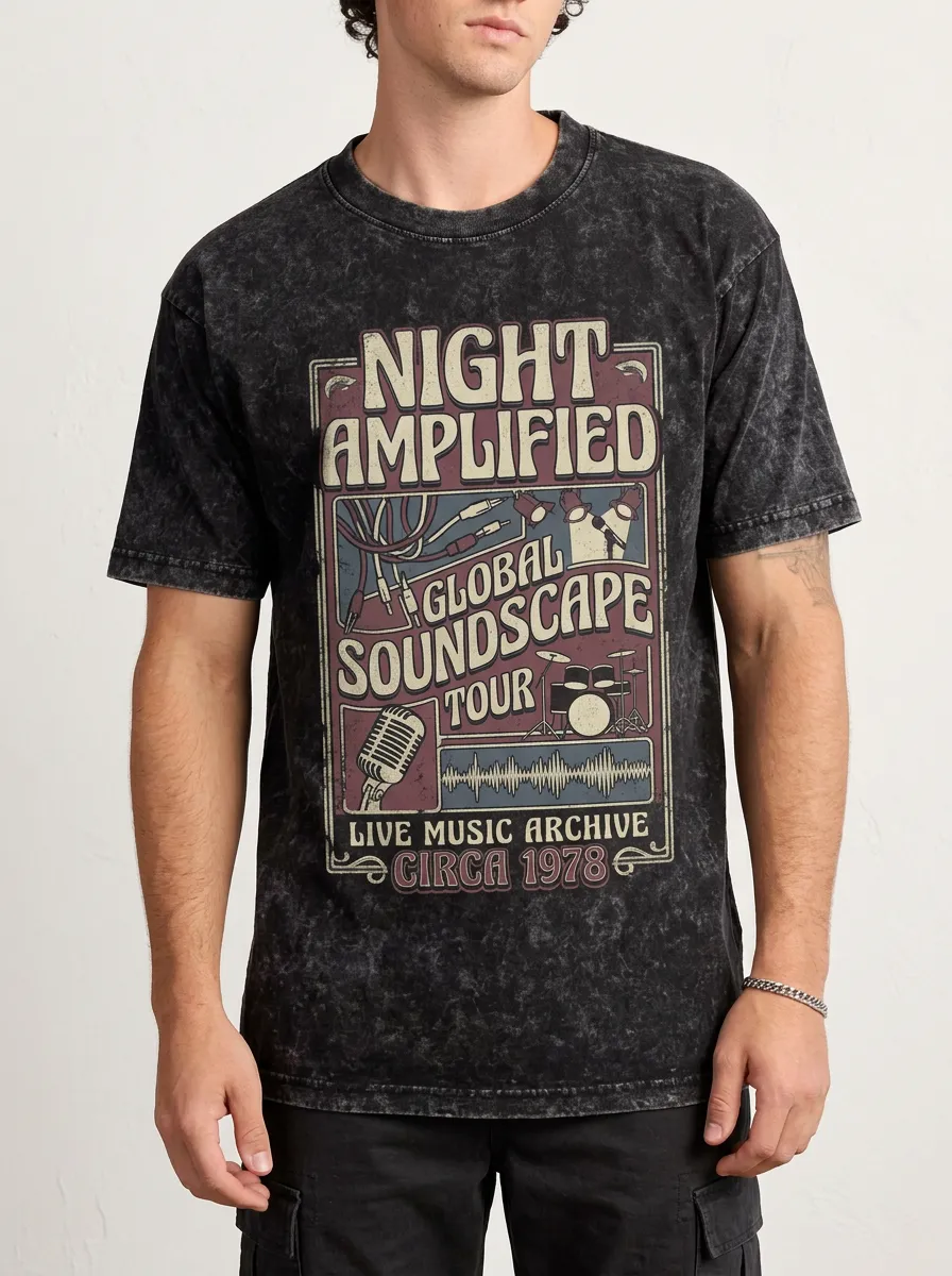 Men's Rock Band Night Amplified Tour Vintage Graphic Printed T-shirt