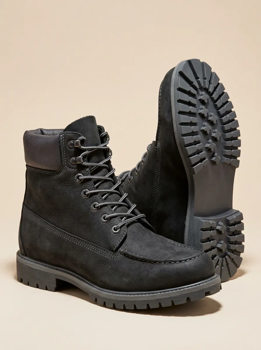 Unisex Leather Lace-Up Print Work Boots