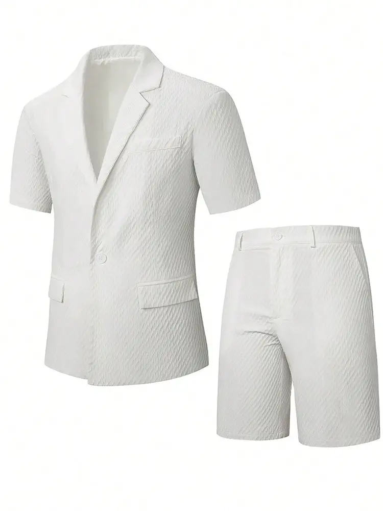 Summer Casual Textured Suit Blazer and Shorts Set