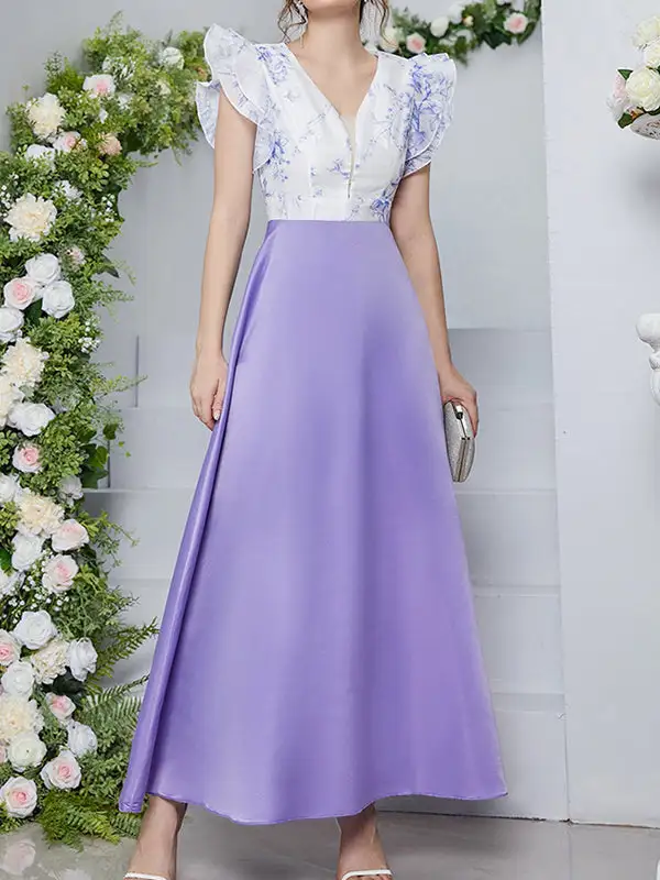 Petal Printed Neck Maxi Dress