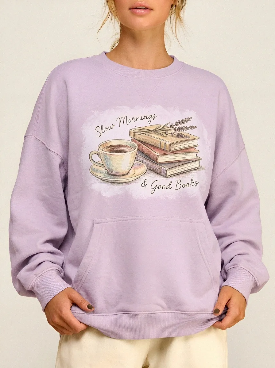 Women's Book Coffee Slow Mornings Graphic Sweatshirt
