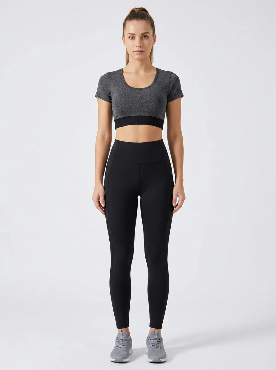 Women's Fitness Gym Workout Seamless Crop Top Leggings Set