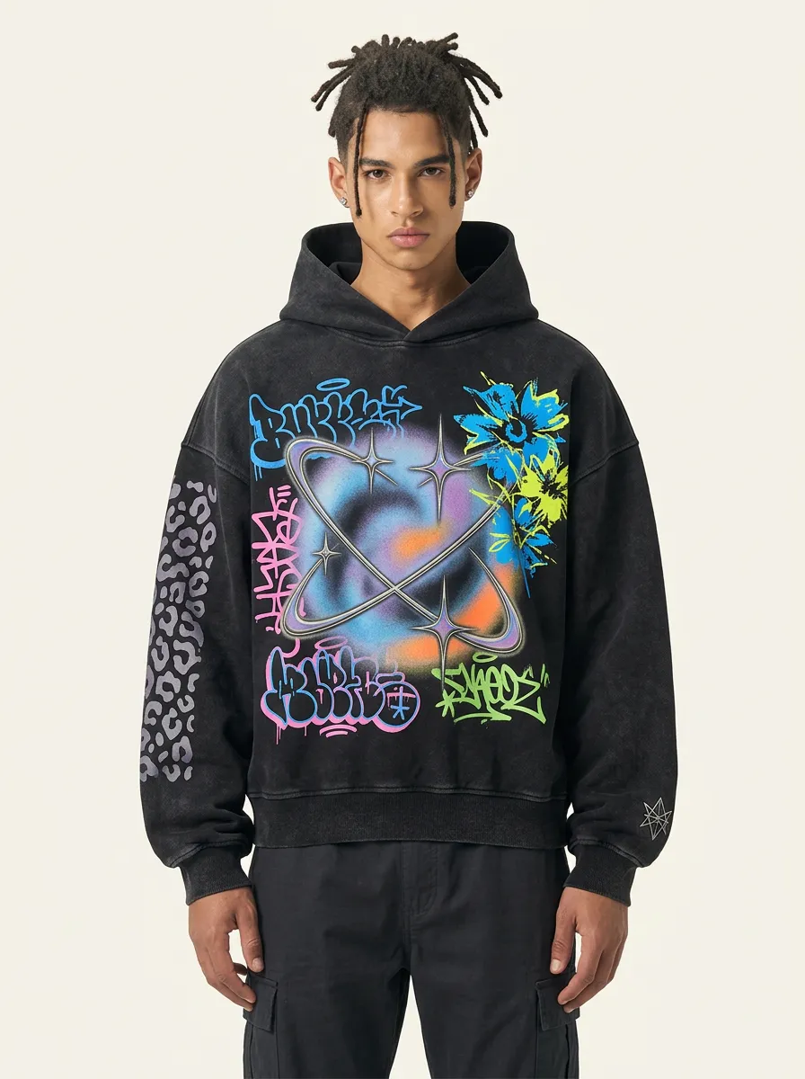 Unisex Streetwear Graffiti Star Leopard Graphic Fusion Hoodie