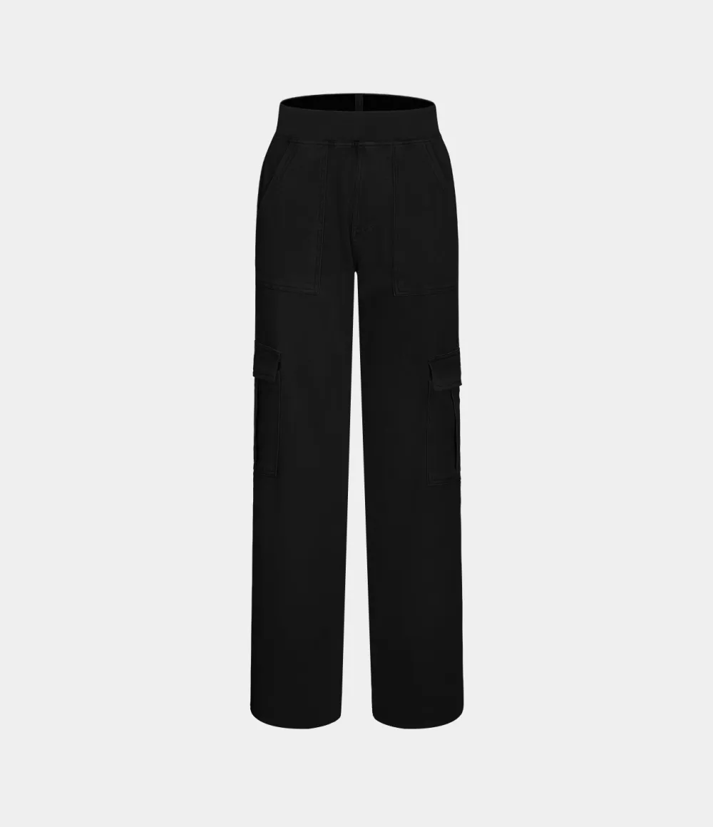 Magic Mid Rise Multiple Pockets Straight Leg Stretchy Knit Casual Cargo Jeans
