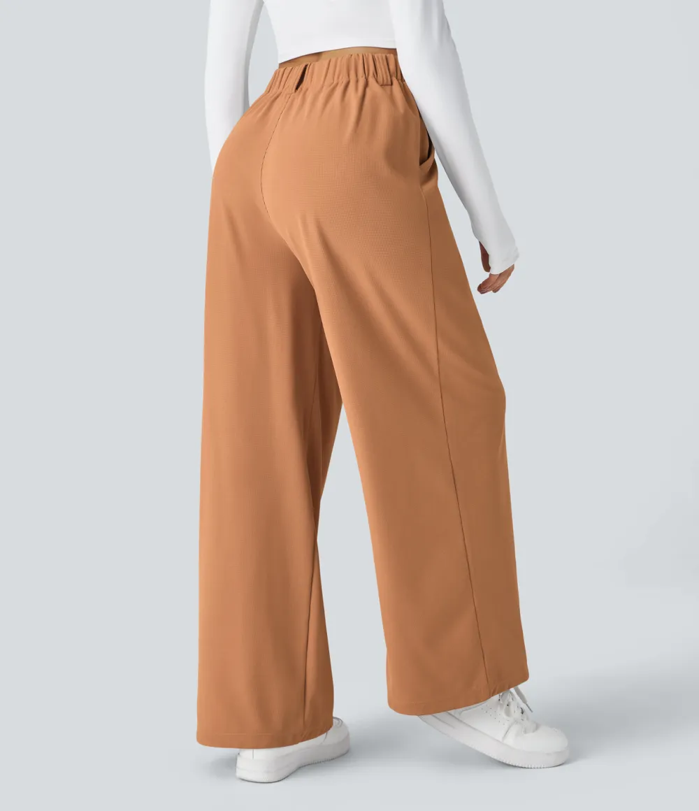 2026🔥  High Waisted Plicated Side Pocket Wide Leg Waffle Work Pants